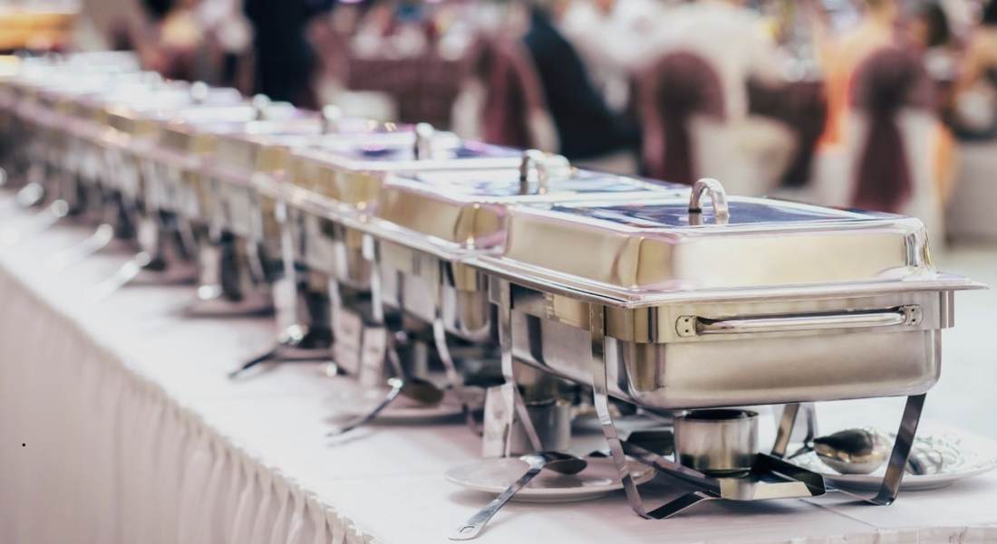 Buffet chafing dishes for catered event